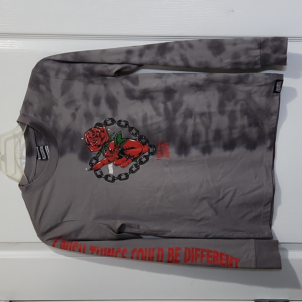 Broken Promises Red Rose Long Sleeve Mens Shirt Sz S